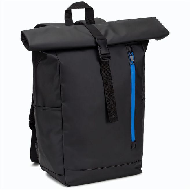 OSASCO BPACK. Rolltop-Rucksack mit Reissverschlusssystem, bei dem das Oberteil aufgerollt werden kann, um es an das Volumen des Rucksacks anzupassen. Hergestellt aus recyceltem 600D-Polyester