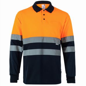 VL VULCAN LARGE. Zweifarbiges Poloshirt im Bird-Eye-Design (160g/m²) mit langen Ärmeln, aus Polyester (100%)