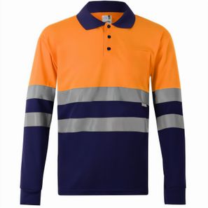 VL VULCAN LARGE. Zweifarbiges Poloshirt im Bird-Eye-Design (160g/m²) mit langen Ärmeln, aus Polyester (100%)