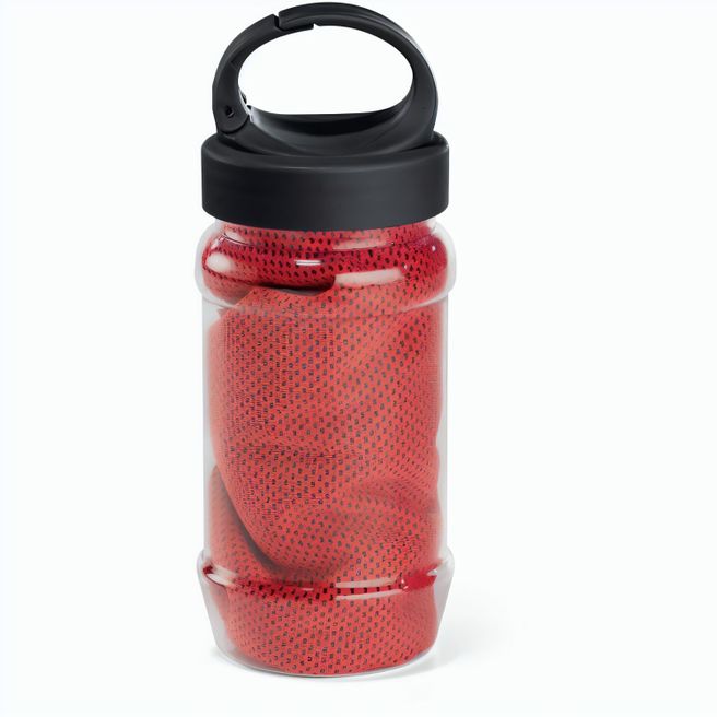 Produktabbildung ARTX PLUS. Sporthandtuch aus Polyamid und Polyester mit Flasche (440 mL) aus PP und PET und einem integrierten Karabinerhaken am Deckel ARTX PLUS. Sporthandtuch aus Polyamid und Polyester mit Flasche (440 mL) aus PP und PET und einem integrierten Karabinerhaken am Deckel