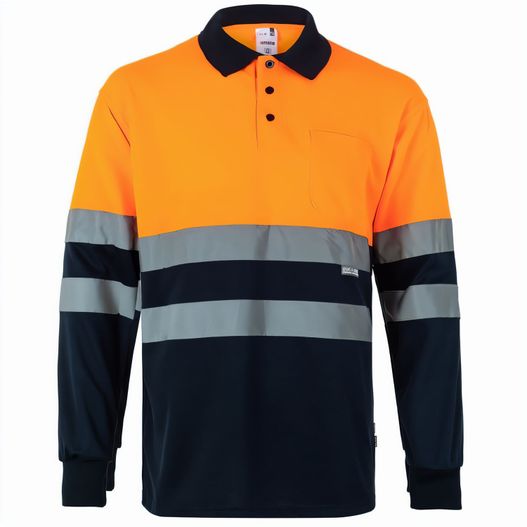 VL VULCAN LARGE. Zweifarbiges Poloshirt im Bird-Eye-Design (160g/m²) mit langen Ärmeln, aus Polyester (100%) (Bild 1)