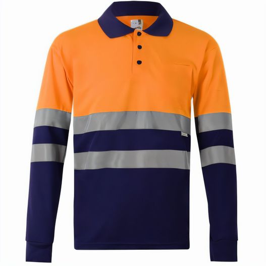 VL VULCAN LARGE. Zweifarbiges Poloshirt im Bird-Eye-Design (160g/m²) mit langen Ärmeln, aus Polyester (100%) (Bild 1)