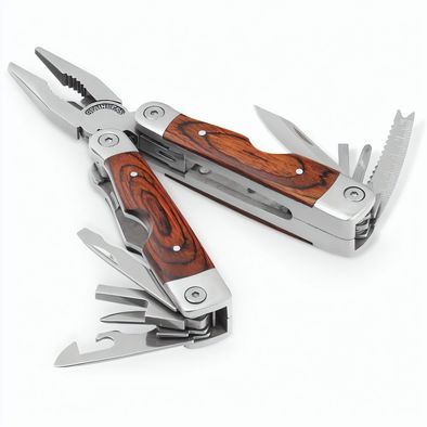 MAGNUM. Multifunktionswerkzeugset aus Edelstahl mit Holzdetails