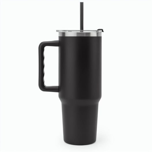 JOYNER XL. Grosser Reisebecher aus Edelstahl (91 % recycelt) mit vakuumisolierter Doppelwand und matter Oberfläche 1300 ml (Bild 1)