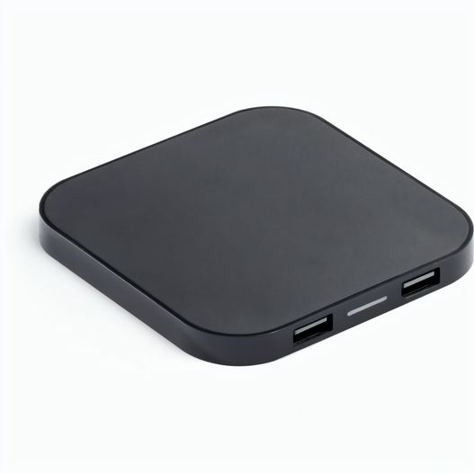 Produktabbildung CAROLINE. Superschnelles 15W wireless Ladegerät mit HUB 2 USB-A Anschlüssen aus Recyceltes ABS (100% rABS) CAROLINE. Superschnelles 15W wireless Ladegerät mit HUB 2 USB-A Anschlüssen aus Recyceltes ABS (100% rABS) (Bild 1)