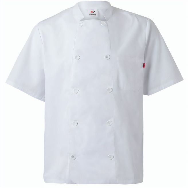 VL DURGA. Kurzärmelige Kochjacke aus Popeline (110 g/m²) aus Baumwolle (35 %) und Polyester (65 %)