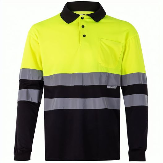 VL VULCAN. Zweifarbiges Poloshirt im Bird-Eye-Design (160g/m²) mit langen Ärmeln, aus Polyester (100%) (Bild 1)