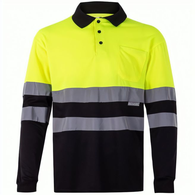 VL VULCAN. Zweifarbiges Poloshirt im Bird-Eye-Design (160g/m²) mit langen Ärmeln, aus Polyester (100%)