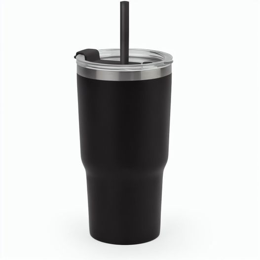 JOYNER M. Kompakter Reisebecher aus Edelstahl (91 % recycelt) mit vakuumisolierter Doppelwand und matter Oberfläche 600 ml (Bild 1)