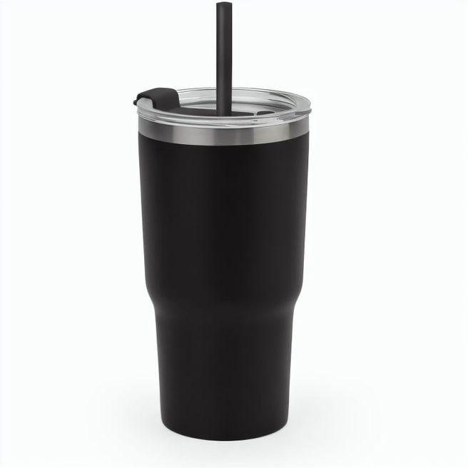 JOYNER M. Kompakter Reisebecher aus Edelstahl (91 % recycelt) mit vakuumisolierter Doppelwand und matter Oberfläche 600 ml