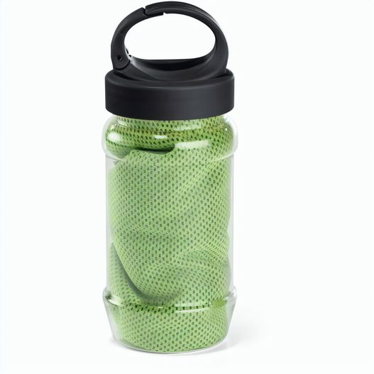 Produktabbildung ARTX PLUS. Sporthandtuch aus Polyamid und Polyester mit Flasche (440 mL) aus PP und PET und einem integrierten Karabinerhaken am Deckel ARTX PLUS. Sporthandtuch aus Polyamid und Polyester mit Flasche (440 mL) aus PP und PET und einem integrierten Karabinerhaken am Deckel (Bild 1)