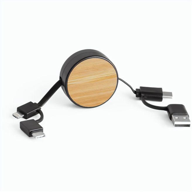 RUBINS. 6-in-1-USB-Kabel ausziehbar aus Recyceltes ABS (100% rABS) und Bambus