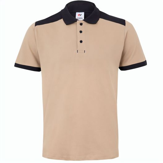 VL VELES. Zweifarbiges Stretch-Piqué-Poloshirt (200 g/m²) mit kurzen Ärmeln, aus Polyester (96 %) und Elastan (4 %) (Bild 1)