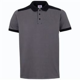VL VELES. Zweifarbiges Stretch-Piqué-Poloshirt (200 g/m²) mit kurzen Ärmeln, aus Polyester (96 %) und Elastan (4 %)