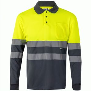 VL VULCAN. Zweifarbiges Poloshirt im Bird-Eye-Design (160g/m²) mit langen Ärmeln, aus Polyester (100%)