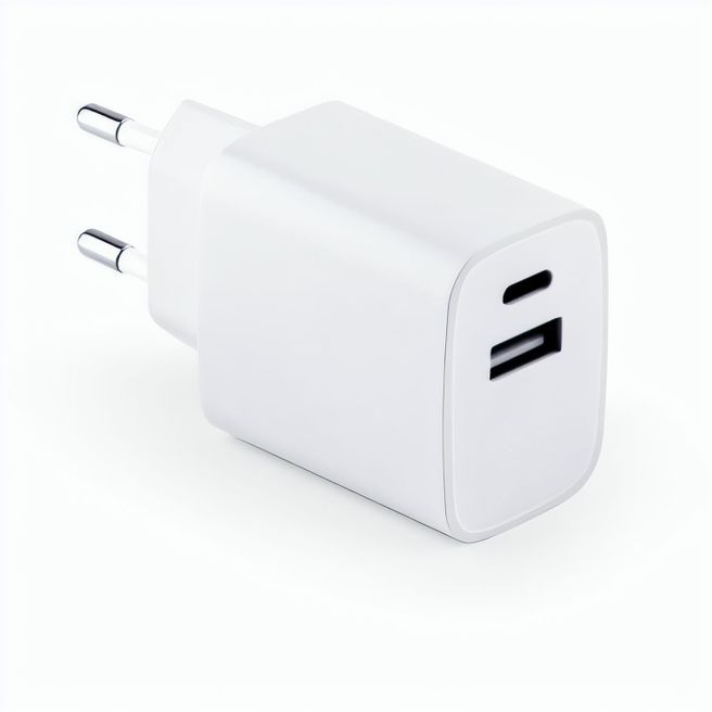 WEGENER. Ladegerät mit USB-A Anschluss 18W und USB-C 20W in Recyceltes ABS (100% rABS)