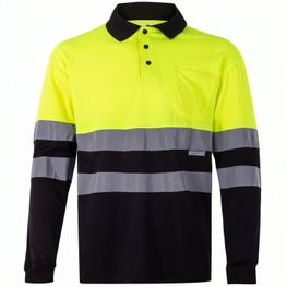 VL VULCAN. Zweifarbiges Poloshirt im Bird-Eye-Design (160g/m²) mit langen Ärmeln, aus Polyester (100%)