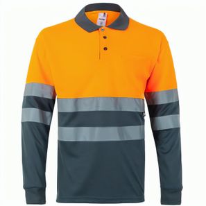 VL VULCAN LARGE. Zweifarbiges Poloshirt im Bird-Eye-Design (160g/m²) mit langen Ärmeln, aus Polyester (100%)