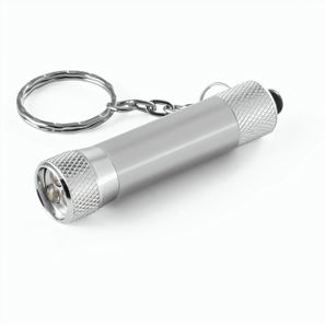 RE-LERGAN. Schlüsselanhänger aus Aluminium (92% recycelt) mit 3-Licht-LED-Taschenlampe