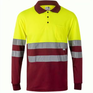 VL VULCAN. Zweifarbiges Poloshirt im Bird-Eye-Design (160g/m²) mit langen Ärmeln, aus Polyester (100%)