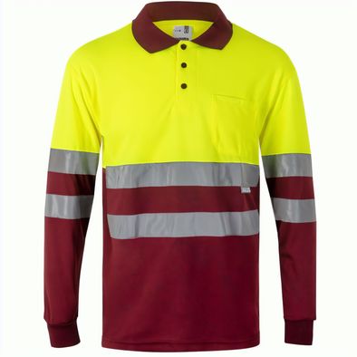 VL VULCAN. Zweifarbiges Poloshirt im Bird-Eye-Design (160g/m²) mit langen Ärmeln, aus Polyester (100%)