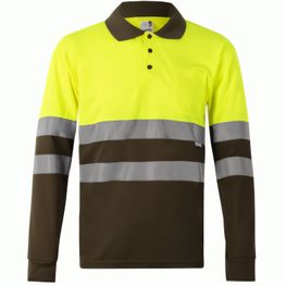 VL VULCAN. Zweifarbiges Poloshirt im Bird-Eye-Design (160g/m²) mit langen Ärmeln, aus Polyester (100%)