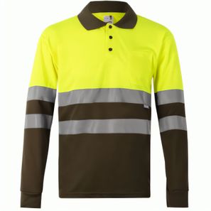 VL VULCAN. Zweifarbiges Poloshirt im Bird-Eye-Design (160g/m²) mit langen Ärmeln, aus Polyester (100%)