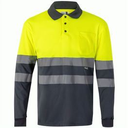 Produktabbildung VL VULCAN LARGE. Zweifarbiges Poloshirt im Bird-Eye-Design (160g/m²) mit langen Ärmeln, aus Polyester (100%) VL VULCAN LARGE. Zweifarbiges Poloshirt im Bird-Eye-Design (160g/m²) mit langen Ärmeln, aus Polyester (100%)
