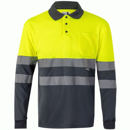 VL VULCAN LARGE. Zweifarbiges Poloshirt im Bird-Eye-Design (160g/m²) mit langen Ärmeln, aus Polyester (100%) (Bild 1)
