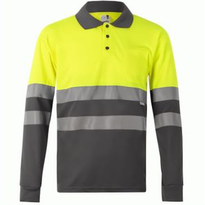 VL VULCAN LARGE. Zweifarbiges Poloshirt im Bird-Eye-Design (160g/m²) mit langen Ärmeln, aus Polyester (100%)