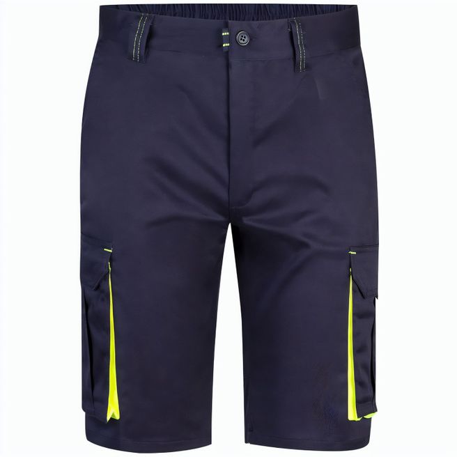 VL HEMERA. Zweifarbige Stretch-Bermudashorts mit mehreren Taschen (240 g/m²) aus Baumwolle (46 %), EME (38 %) und Polyester (16 %)