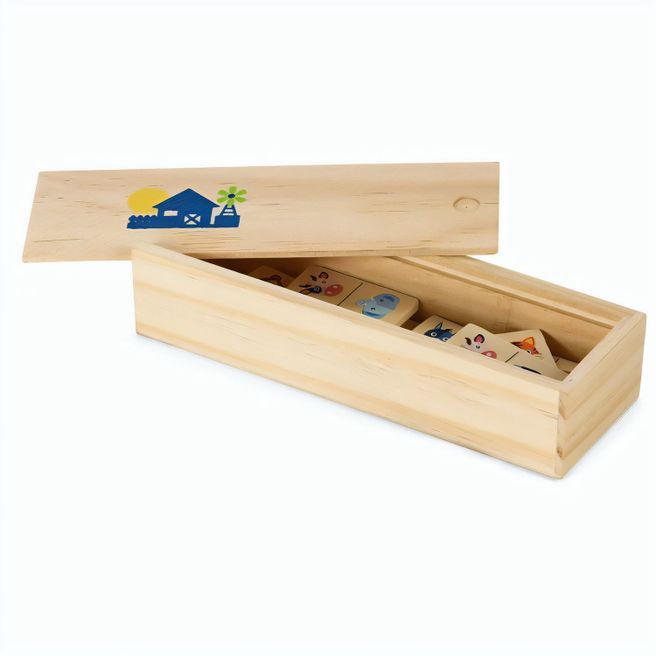 DOMIN. Domino-Spiel aus Holz mit 28 Tierfiguren