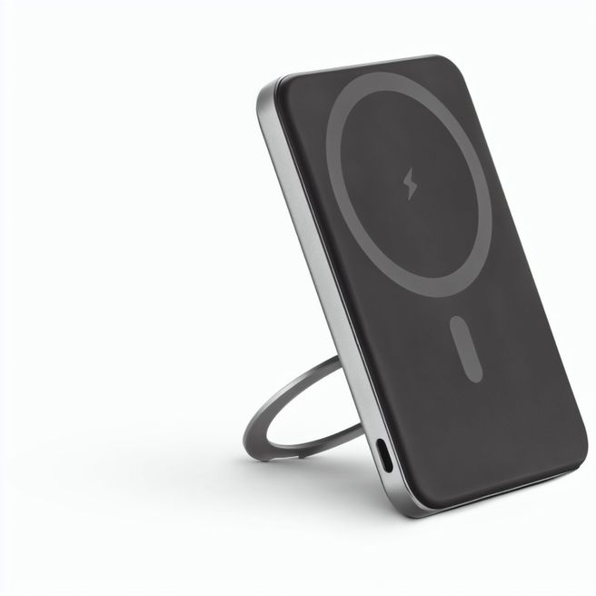 Produktabbildung WARSHEL 5. Magnetische Powerbank mit 5'000 mAh und superschnellem kabellosem Ladegerät (15 W) aus recyceltem ABS (100% rABS) mit Ständer WARSHEL 5. Magnetische Powerbank mit 5'000 mAh und superschnellem kabellosem Ladegerät (15 W) aus recyceltem ABS (100% rABS) mit Ständer