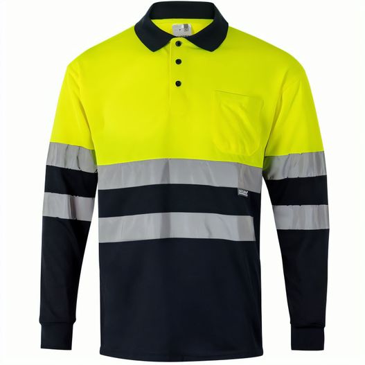 VL VULCAN LARGE. Zweifarbiges Poloshirt im Bird-Eye-Design (160g/m²) mit langen Ärmeln, aus Polyester (100%) (Bild 1)