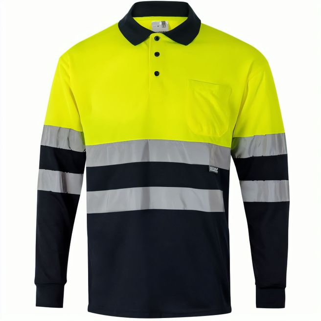 Produktabbildung VL VULCAN LARGE. Zweifarbiges Poloshirt im Bird-Eye-Design (160g/m²) mit langen Ärmeln, aus Polyester (100%) VL VULCAN LARGE. Zweifarbiges Poloshirt im Bird-Eye-Design (160g/m²) mit langen Ärmeln, aus Polyester (100%)