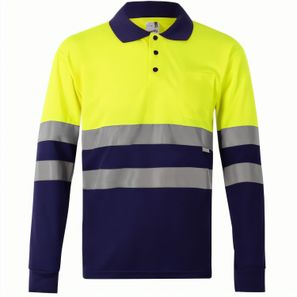 VL VULCAN LARGE. Zweifarbiges Poloshirt im Bird-Eye-Design (160g/m²) mit langen Ärmeln, aus Polyester (100%)