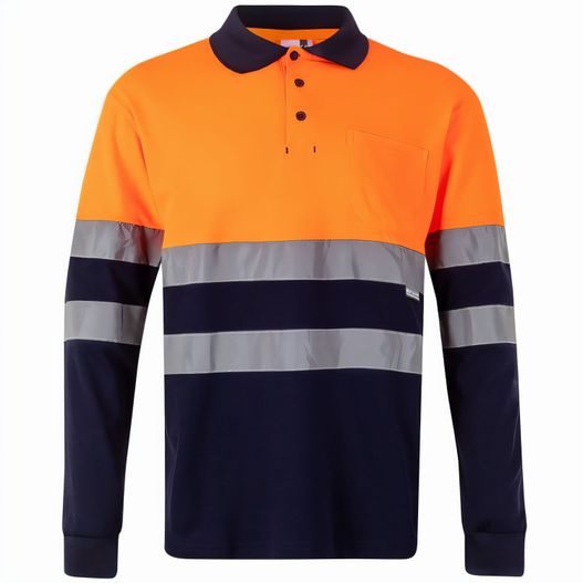 VL PLUTO. Zweifarbiges Piqué-Poloshirt (150g/m²) mit langen Ärmeln, aus Baumwolle (55%) und Polyester (45%) (Bild 1)