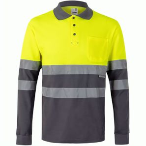 VL PLUTO. Zweifarbiges Piqué-Poloshirt (150g/m²) mit langen Ärmeln, aus Baumwolle (55%) und Polyester (45%)