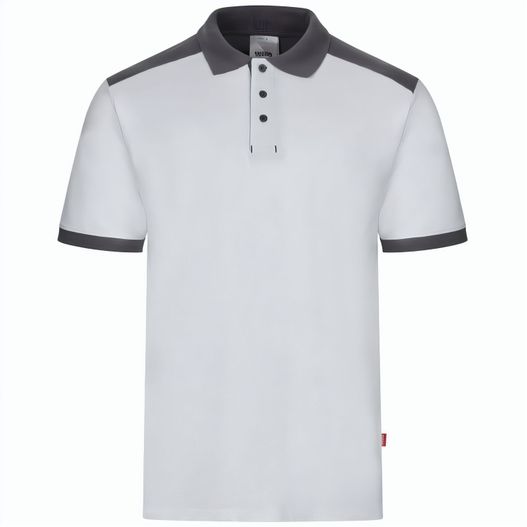 VL VELES. Zweifarbiges Stretch-Piqué-Poloshirt (200 g/m²) mit kurzen Ärmeln, aus Polyester (96 %) und Elastan (4 %) (Bild 1)