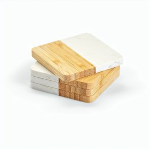 Kahlo Untersetzer aus Marmor und Bambus. Set mit 4 Stück