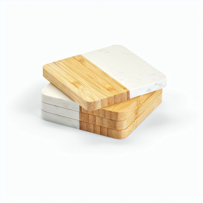 Kahlo Untersetzer aus Marmor und Bambus. Set mit 4 Stück