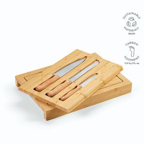 Brancusi Schneidebrett aus Bambus mit Küchenmessern