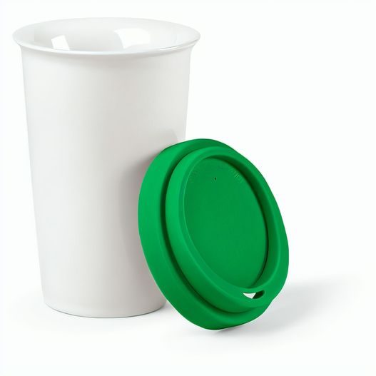 Tagus Reisebecher aus Keramik, 330 ml. Doppelwandig mit farbigem Deckel (Bild 1)