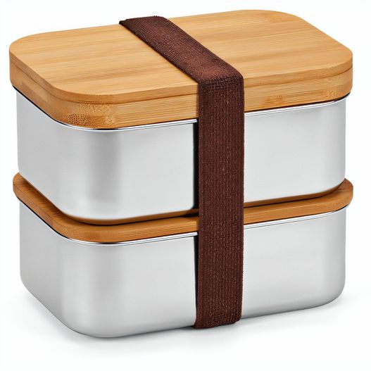 Produktabbildung Vermeer Lunchbox, rec.Edelstahl, 1480 ml, mit Bambusdeckel und integriertem Besteck Vermeer Lunchbox, rec.Edelstahl, 1480 ml, mit Bambusdeckel und integriertem Besteck (Bild 1)