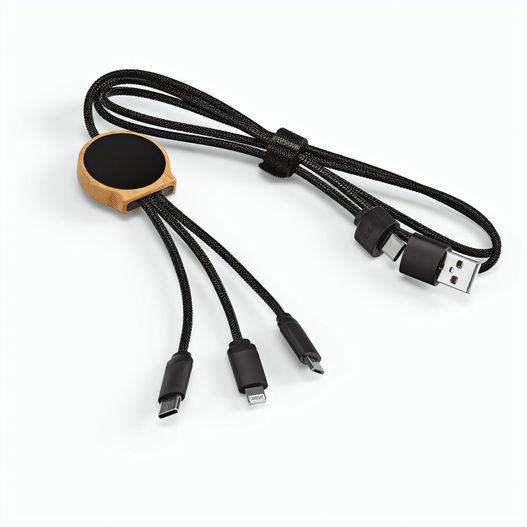 Asimov 5-in-1 Kabel aus Bambus und rPET. Mit hinterleuchtetem Logo (Bild 1)