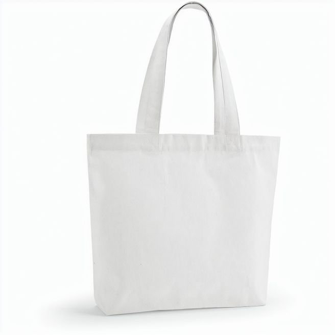 Blanc Einkaufstasche recy.Baumwolle (220 g/m²). Mit Henkeln und Bodenfalte