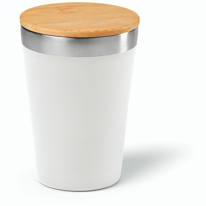Produktabbildung Don Reisebecher recy.Edelstahl mit Bambusdeckel, 400 ml. Doppelwandig Don Reisebecher recy.Edelstahl mit Bambusdeckel, 400 ml. Doppelwandig